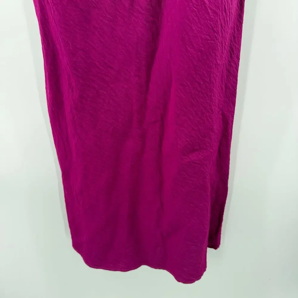 SELF CONTRAST Dress Women’s Size Medium NWT Norah Midi Slip Magenta Drape Neck